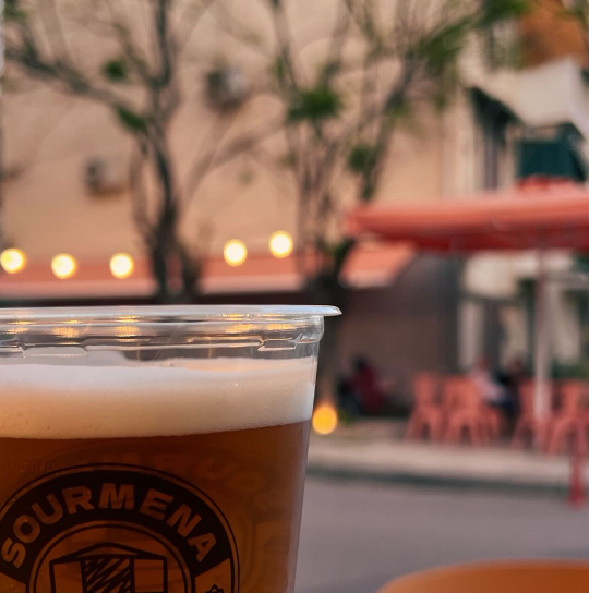 Craft beer on the terrace at dusk
