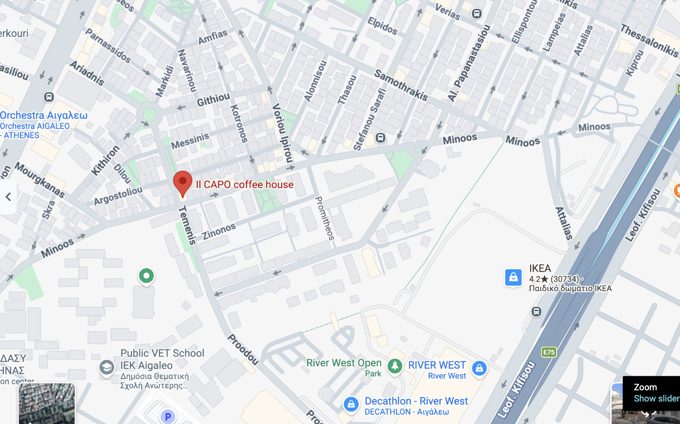 Map showing IL CAPO Coffee House on Minoos street in Egaleo